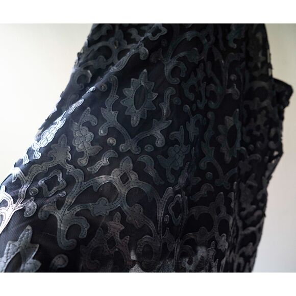 Analili "Leather" Laser Cut Out Detailed Edgy Black Tank Top Blouse L - Picture 7 of 12